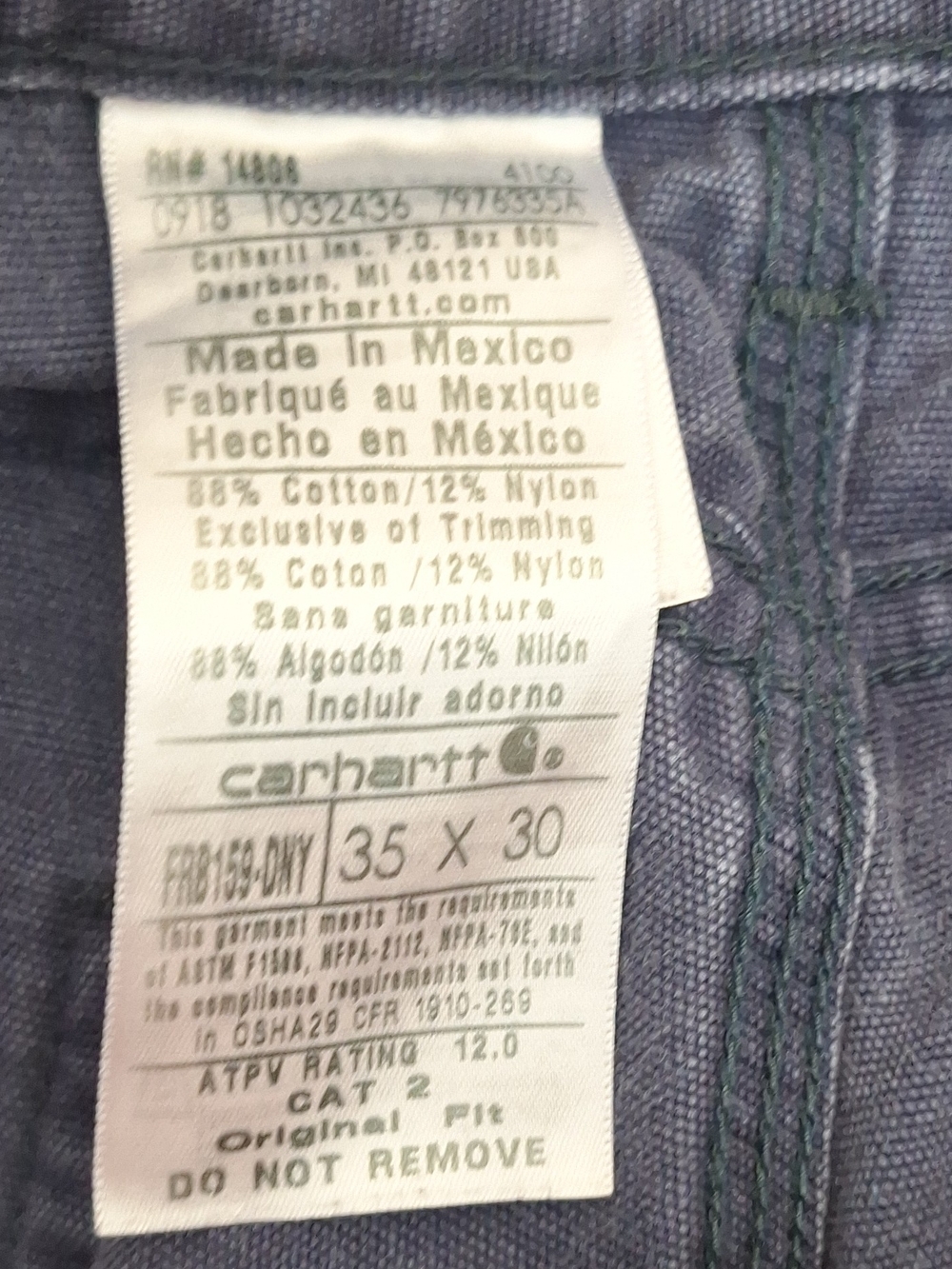 Carhartt Men's FR Blue Work Jeans - 35 x 30